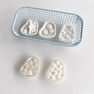 Chic cream-colored resin phone socket set with pearls and rose flower relief