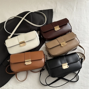 Vintage Women PU Leather Shoulder Bag Small Square Crossbody Purse Gold Metal Buckle Retro Underarm Handbag Daily Use