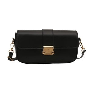 Vintage black crossbody shoulder bag with a gold square lock and minimalist leather finish