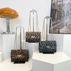 Piccola Borsa A Tracolla Quadrata Stampa Leopardata Donna Pelle PU Catena Dorata Chiusura In Metallo Borsa A Mano Moda