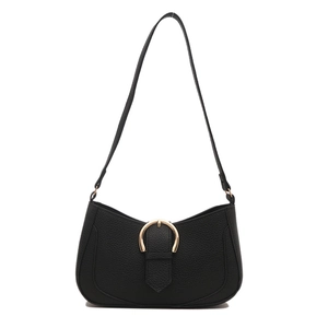Classic black lychee grain leather underarm bag with golden horseshoe buckle