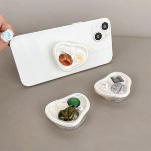 Supporto cellulare GripTok a cuore con perle e resina ambrata in stile rétro francese