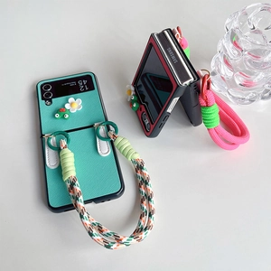 Niedliche Frosch Klapphülle mit Blumenmuster und Umhängeband für Samsung Z Flip