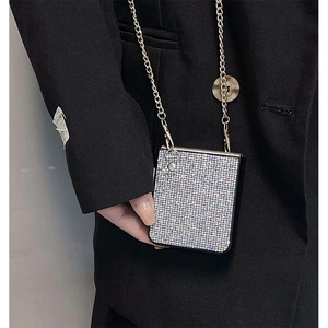 Sparkly sequin foldable phone case with crossbody gold chain for Samsung Z Flip 5