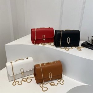 Borsa A Tracolla Da Donna In Pelle PU Chiusura Ovale In Metallo Oro Patta Piccola Borsa Quadrata Elegante Retro Semplice