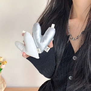 Pluffy heart leather phone socket grips in white and silver with cute cat tags