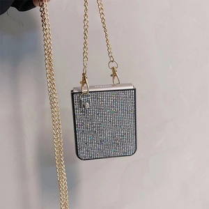 Glitter rhinestone case for Samsung Z Flip 5 with a crossbody metal chain strap