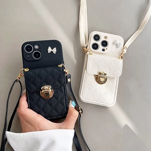 Bow tie crossbody leather case for iPhone with wallet pouch and adjustable strap