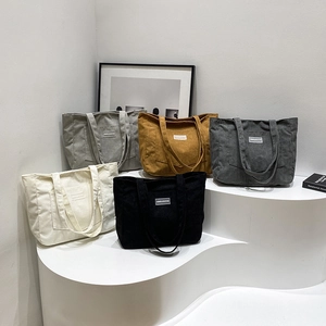 Corduroy Tote Bag Large Capacity Retro Simple Shoulder Handbag For Women Casual Streetwear Travel