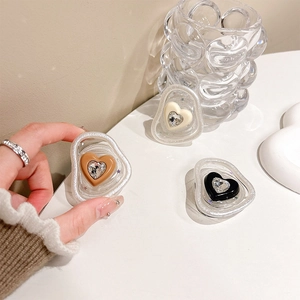 Set of heart-shaped phone grip stands with rhinestones and star glitter in three colors
