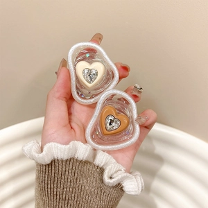 Glitter heart phone socket grip with rhinestones in creamy white and coffee brown