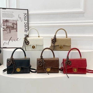 Minimalist vintage crossbody square bags with twist lock and charms in five chic colors