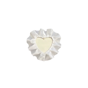 Sweet heart-shaped phone grip with ruffled white lace trim and cream mirror center