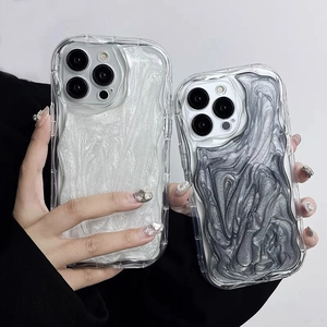 Glitter wave pattern liquid texture protective case for iPhone series in grey and silver