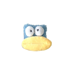 Blue plush funny monster phone grip with big eyes and yellow beak for desk support