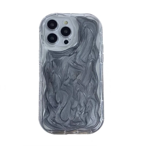 Gray marble wave pattern phone case with glitter epoxy for iPhone 17 Pro Max protective cover