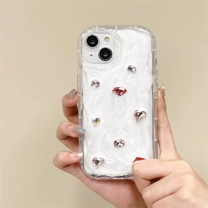 Luxury rhinestone gemstone case for iPhone featuring 3D glitter cream texture and crystals