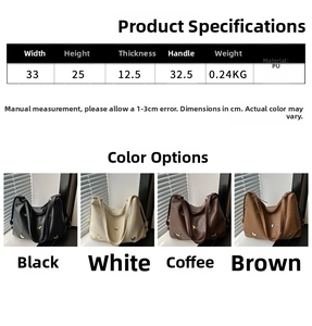 Detailed size specifications of the PU leather tote bag with butterfly ornament details