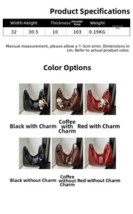 Size chart and color options for large capacity faux leather hobo tote bags