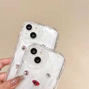 Detail of luxury rhinestone and mica glitter texture on protective iPhone case back