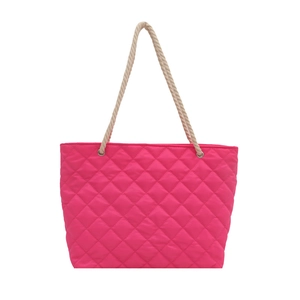 Sac cabas en nylon matelassé magenta avec motif losanges et poignées en corde de coton