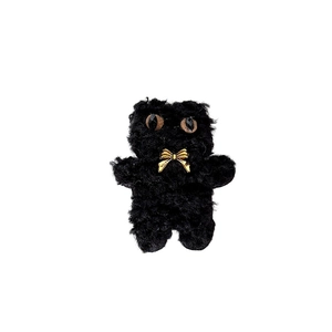 Cute black plush cat phone socket with gold NICE bow tie and retractable grip