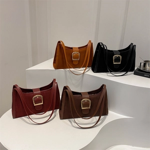 Minimalist matte leather underarm bag with gold buckle in four vintage colors