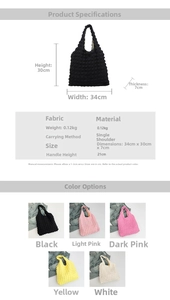 Detailed dimension guide and color options for the popcorn texture canvas tote bag