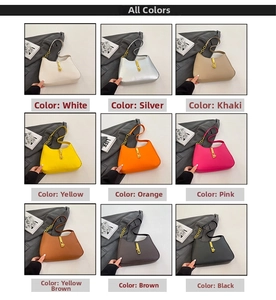 Detailansicht der Hobo-Taschen in neun Farben mit goldenen Kettendetails