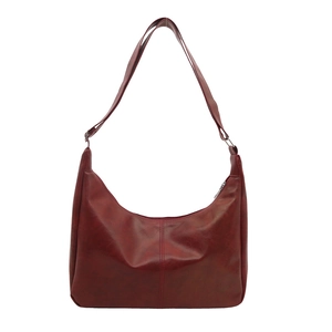 Large dark red vintage hobo bag made of textured faux leather with a wide shoulder strap