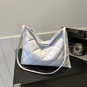 White quilted oxford tote bag with diamond stitching for daily work and office life
