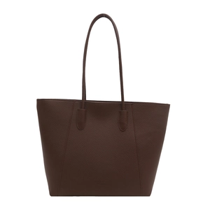 Brown leather tote bag with lychee texture and slim straps for casual office use