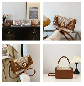 Détail de sacs carrés bicolores avec fermoirs fleur de prunier et anses tressées