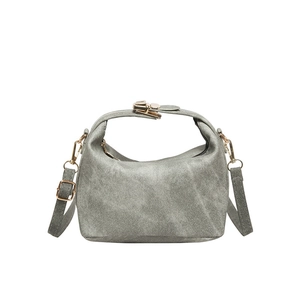 Versatile grey washed fabric crossbody bag with gold hardware and top handle for women