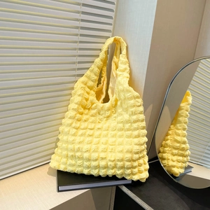Chic yellow popcorn texture cloud tote bag with puffy canvas design for casual daily use