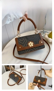 Détail du sac à main vintage avec fermoir fleuri et texture de poignée tressée