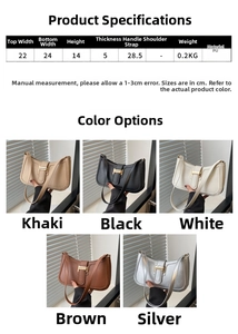 Detailed size specifications and color options for the stylish PU leather square handbag
