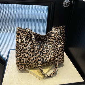 Large vintage leopard print tote bag with long straps for casual daily shoulder wear