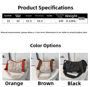 Detailed size chart and specifications for the quilted diamond crossbody tote bag