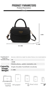 Detailed size chart for black PU saddle bag with 20.5x15x6.5cm dimensions and strap length
