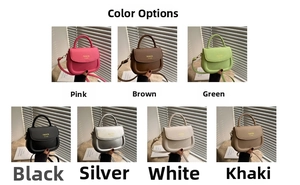 Collection of seven trendy saddle bags in various colors including pink, green, and silver
