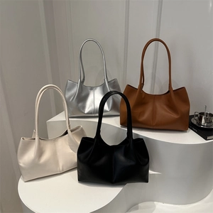 Minimalist Solid Color PU Leather Tote Bag Large Capacity Shoulder Handbag With Magnetic Closure For Women