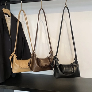Vintage PU Leather Ruffle Flap Shoulder Bag With Knot Strap Elegant Square Crossbody Cloud Handbag For Women