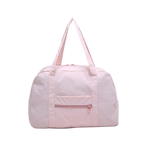 Large capacity light pink tote bag with front zipper pocket for travel and commute