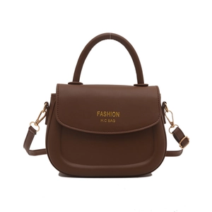 Classic dark brown PU leather saddle bag with top handle and adjustable shoulder strap