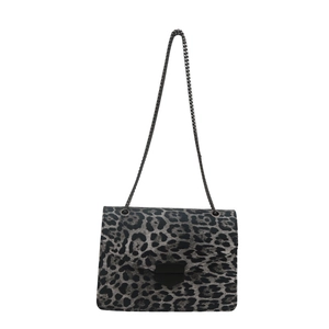 Petit sac carré chic à imprimé léopard avec bandoulière chaîne et boucle en métal