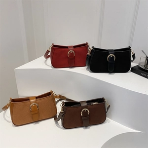 Vintage Women PU Leather Patchwork Underarm Bag Simple Small Square Shoulder Bag With Golden Round Buckle Daily Casual Bag