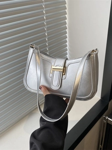 Women PU Leather Underarm Bag Minimalist Crossbody Handbag With Metal Buckle Closure Retro Chic Daily Shoulder Purse