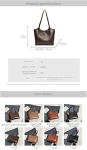 Detailed size chart and specifications for the vintage faux leather tote shoulder bag