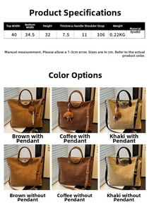 Tableau détaillé des tailles pour sac cabas vintage avec dimensions et poids